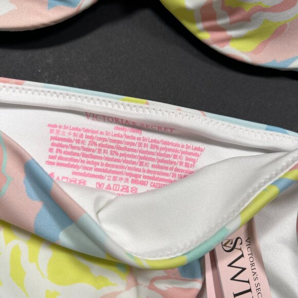 Victoria Secret 38C XL Twist Front Push Up Bikini Top Set Blue Pink Pastel - Picture 8 of 9